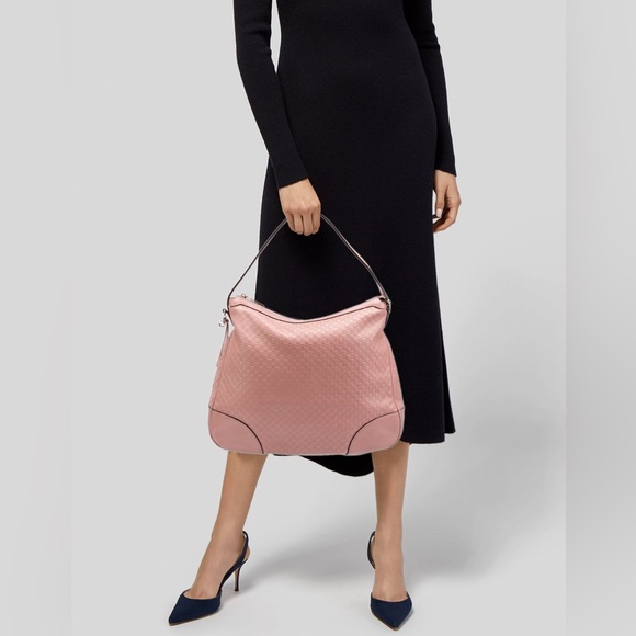 Gucci GG Microguccissima Monogram Bree Pink Leather Hobo Zip Shoulder Bag Purse - Picture 17 of 17